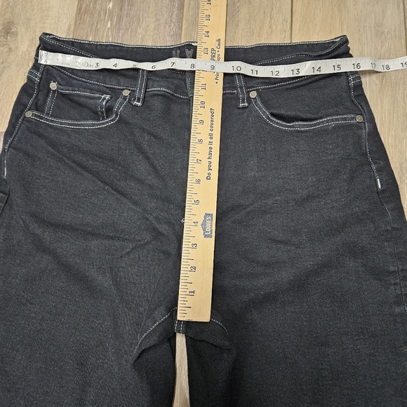 Hale Wide Leg Black Denim Jeans Button Fly White Stiching Women's 32 Grunge - Picture 3 of 12